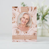 3.5x5楕円形フォトピンクローズ記念祈りの言葉カード 招待状 (スタンド正面)