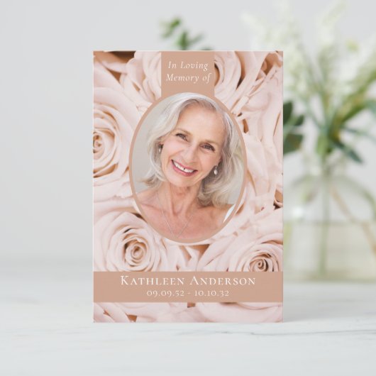 3.5x5楕円形フォトピンクローズ記念祈りの言葉カード 招待状 (スタンド正面)