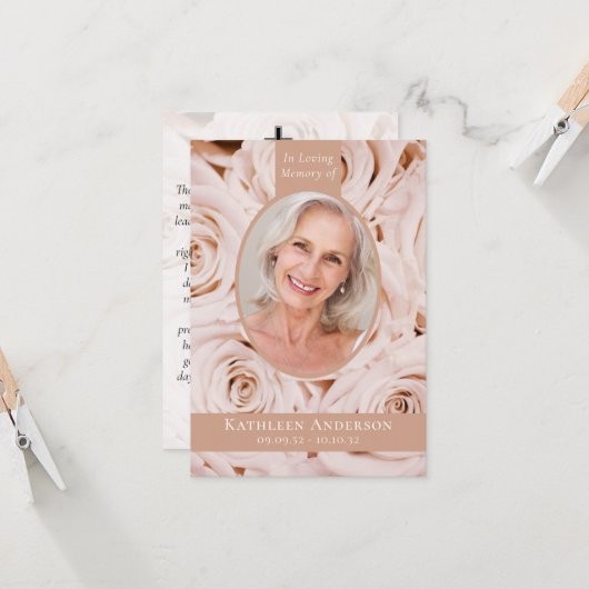 3.5x5楕円形フォトピンクローズ記念祈りの言葉カード 招待状 (正面/裏面インサイチュ)