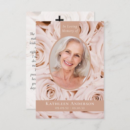 3.5x5楕円形フォトピンクローズ記念祈りの言葉カード 招待状 (正面/裏面)