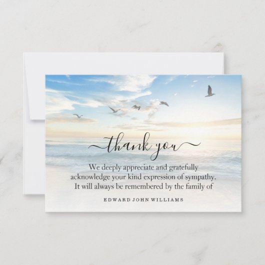 3.5x5葬儀ありがとうノートブレスレットビーチ海 サンキューカード (正面)