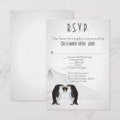 3.5x5 ご予約カード  ペンギンは生涯の伴侶 グレー 出欠カード (正面/裏面)