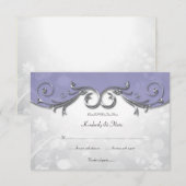 3.5x5 エレガントなパープル シルバー リーフ オーバーレイ RSVP (正面/裏面)