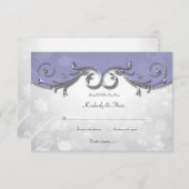 3.5x5 エレガントな紫と銀の葉のオーバーレイ付 RSVP (正面/裏面)