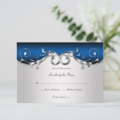 3.5x5 エレガントな青と銀のRSVP 出欠カード (スタンド正面)