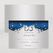 3.5x5 エレガントな青と銀のRSVP 出欠カード (正面/裏面)