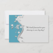 3.5x5 オルネートなターコイズブルーとシルバーの花と渦模様の返信カード 招待状 (裏面)