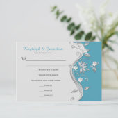 3.5x5 ティールブルーとシルバーの華麗な花模様の返信カード 招待状 (スタンド正面)