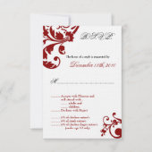 3.5x5 赤花模様の装飾的なR.S.V.P. カード (正面)