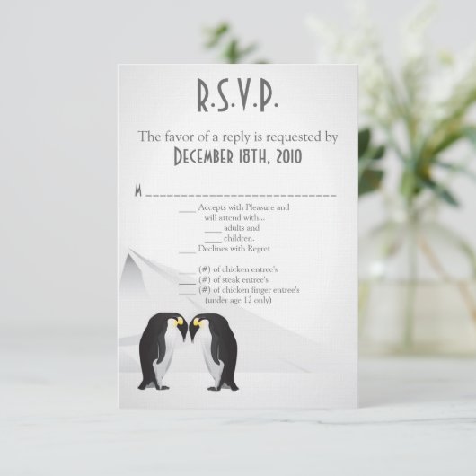 3.5x5 返信カード ぺんぎんは一生の伴侶 グレー (スタンド正面)