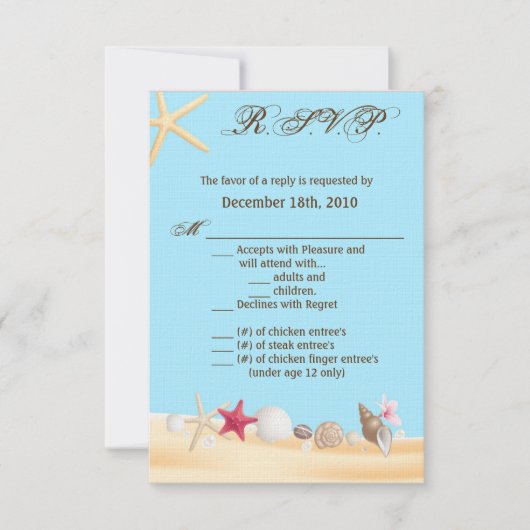 3.5x5 返信カード シェル ビーチ サンド オーシャン ウェ 招待状 (正面)