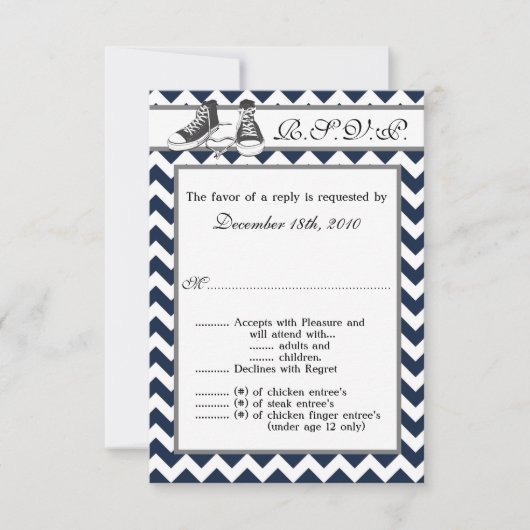3.5x5 返信カード ジュニア スニーカー チェブロン ストライプ 招待状 (正面)