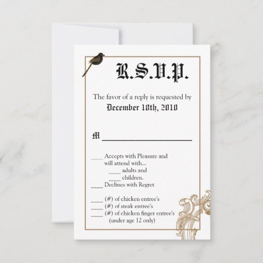 3.5x5 返信カード フォーマル ラブバード ピジョン デュエル 招待状 (正面)