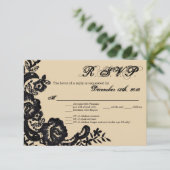 3.5x5 返信カード ブラックレース ダマスク アンティーク アプリケ 招待状 (スタンド正面)