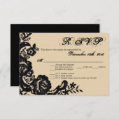 3.5x5 返信カード ブラックレース ダマスク アンティーク アプリケ 招待状 (正面/裏面)