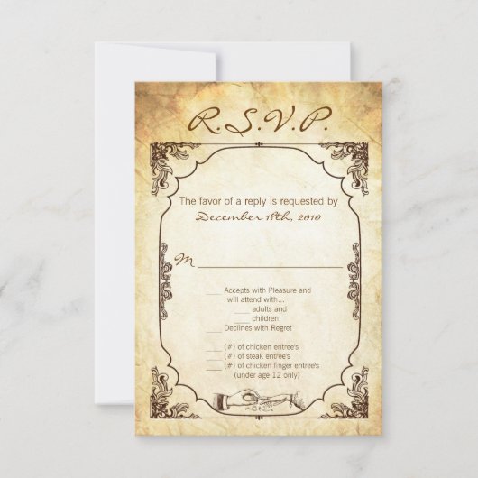 3.5x5 返信カード ヴィンテージ 結婚式 指輪交換式 招待状 (正面)