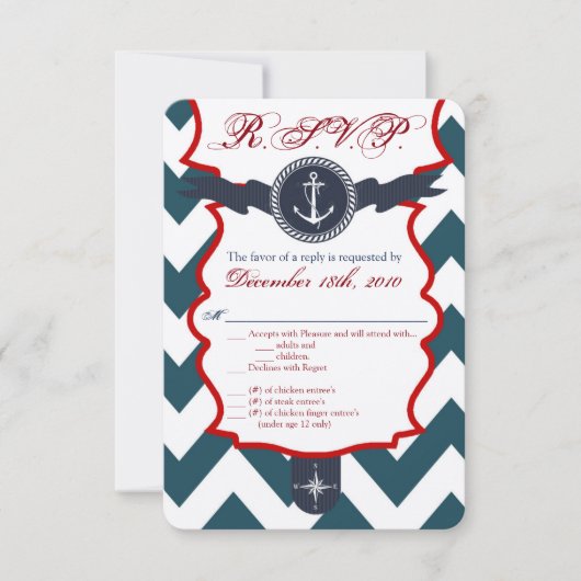 3.5x5 返信カード 海洋 錨 コンパス 招待状 (正面)