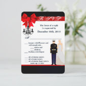 3.5x5 返信カード 海軍風デザイン グルーム 新婦 招待状 (スタンド正面)