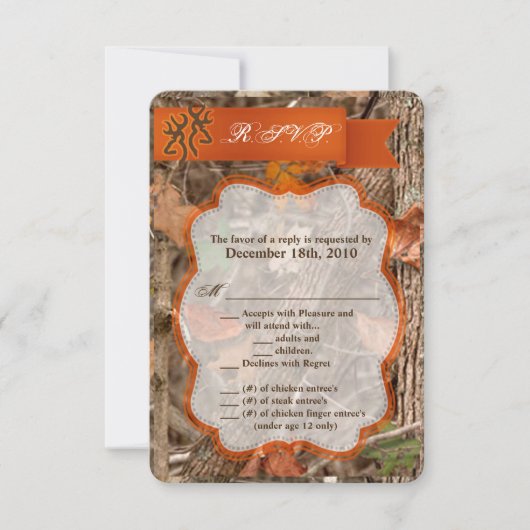 3.5x5 返信カード 狩猟 カップル 鹿 雌 鹿 牡鹿 招待状 (正面)