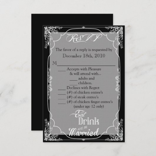 3.5x5 返信カード 結婚おめでとう 黒 (正面/裏面)