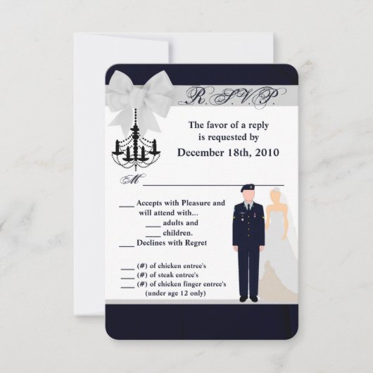 3.5x5 返信カード 軍装 ブルース 結婚式 新婦 招待状 (正面)