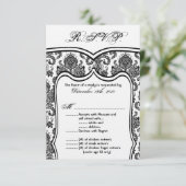 3.5x5 返信ハガキ ウェディング ダマスク 出欠カード (スタンド正面)