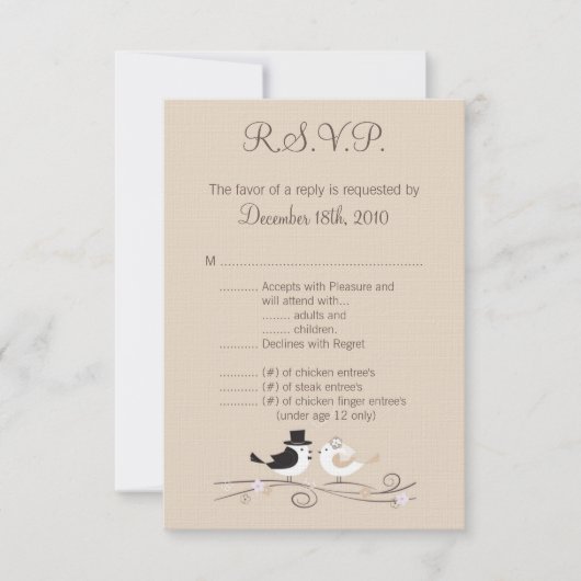 3.5x5 返信ハガキ ウェディング 鳥 花嫁 出欠カード (正面)