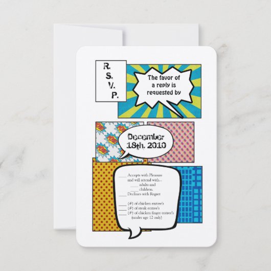 3.5x5 返信ハガキ 漫画 絵本 ポップアート カップル 出欠カード (正面)