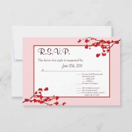 3.5x5 R.S.V.P返信カード赤さくらんぼ花 招待状 (正面)