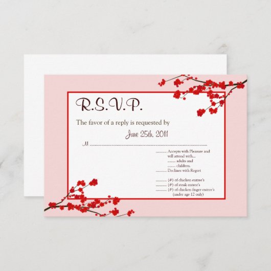 3.5x5 R.S.V.P返信カード赤さくらんぼ花 招待状 (正面/裏面)