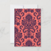 3.5x5 R.S.V.P.カードのネイビー結婚ブルーコーラルダマスク 招待状 (裏面)