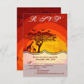 3.5x5 R.S.V.P.カードアフリカンサファリキリン夕日 招待状 (正面/裏面)