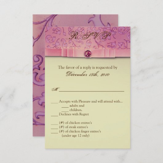 3.5x5 R.S.V.P.カードアメジスト宝石エンボス紙 招待状 (正面/裏面)