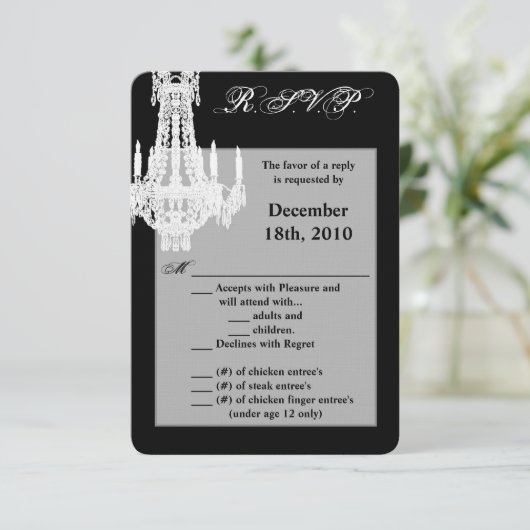3.5x5 R.S.V.P.カードクリスタルシャンデリアGlitz Glamo 招待状 (スタンド正面)