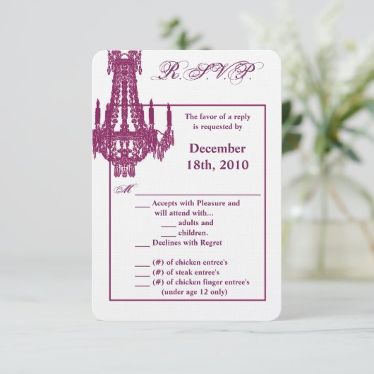 3.5x5 R.S.V.P.カードクリスタルシャンデリアGlitz Glamo 招待状 (スタンド正面)