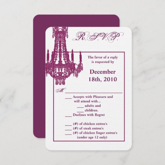 3.5x5 R.S.V.P.カードクリスタルシャンデリアGlitz Glamo 招待状 (正面/裏面)