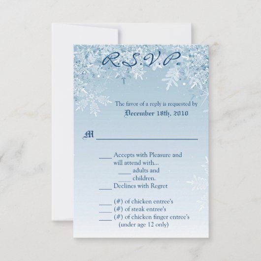 3.5x5 R.S.V.P.カードクリスタルスノーフレーク冬雪 招待状 (正面)
