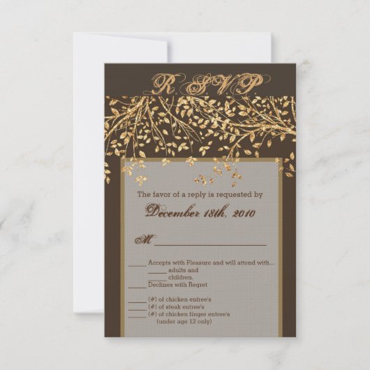 3.5x5 R.S.V.P.カードゴールドフォイル秋秋ツリーブラジャー 招待状 (正面)
