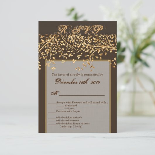 3.5x5 R.S.V.P.カードゴールドフォイル秋秋ツリーブラジャー 招待状 (スタンド正面)