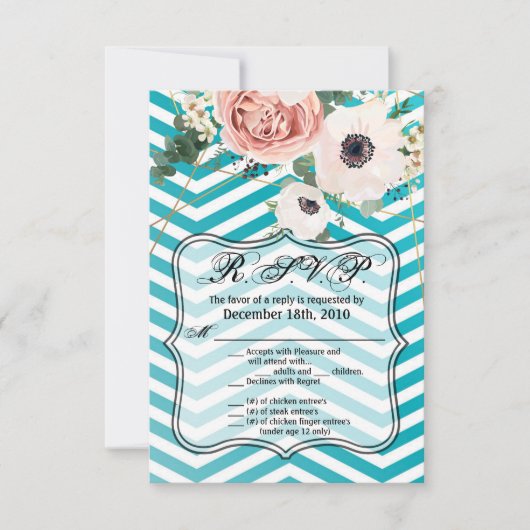 3.5x5 R.S.V.P.カードジオメトリックバラ山形ティール(緑がかった色) 招待状 (正面)