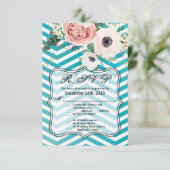 3.5x5 R.S.V.P.カードジオメトリックバラ山形ティール(緑がかった色) 招待状 (スタンド正面)