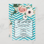3.5x5 R.S.V.P.カードジオメトリックバラ山形ティール(緑がかった色) 招待状 (正面/裏面)
