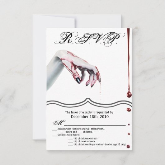 3.5x5 R.S.V.P.カードゾンビ血滴吸血ゴシック 招待状 (正面)