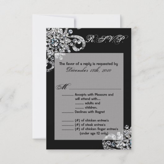 3.5x5 R.S.V.P.カードダイヤモンドダイヤモンドジュエリーネックレスブレースブレース 招待状 (正面)