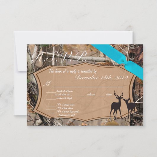 3.5x5 R.S.V.P.カードハンター迷彩柄カモフラージュ鹿 出欠カード (正面)