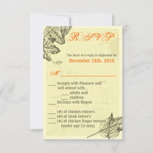 3.5x5 R.S.V.P.カードハンドドロー紅葉秋 招待状 (正面)