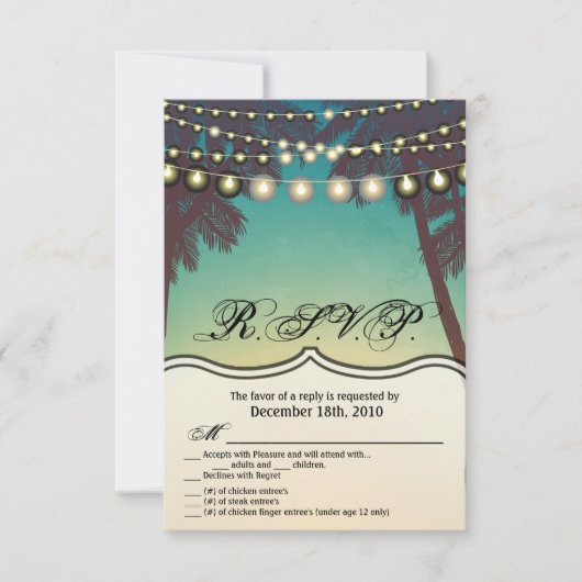 3.5x5 R.S.V.P.カードビーチサンセットパームツリーストリング 招待状 (正面)