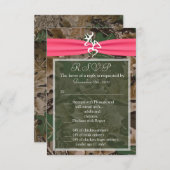 3.5x5 R.S.V.P.カードピンクの茶色になる迷彩柄 出欠カード (正面/裏面)