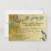 3.5x5 R.S.V.P.カードピーコックヴィンテージ羽鳥 招待状 (正面)