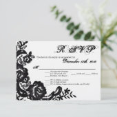 3.5x5 R.S.V.P.カードブラックレースダマスクアンティークアプリケーション 招待状 (スタンド正面)